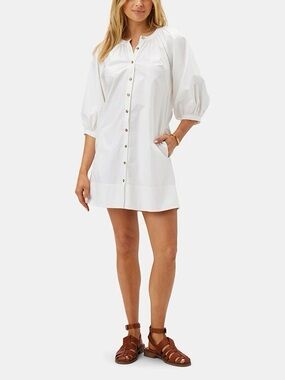 Amour Vert Esther Organic Cotton Poplin Dress White NWT Size M #10426